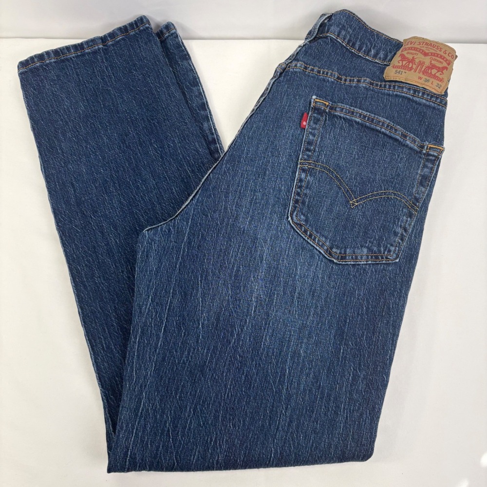 Levis 541 Men's Athletic Taper Jeans Dark Indigo Blue Stretch Denim 36x32